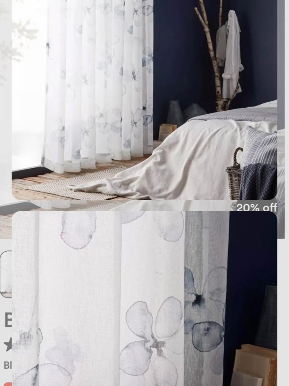 Sheer White Floral Window Curtain Panel - Soft Watercolor Blooms